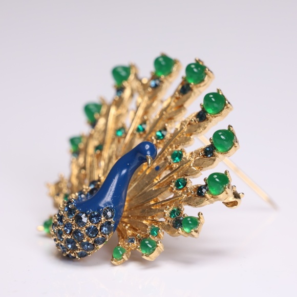 Marcel Boucher Enamel Emerald Green Sapphire Blue Peacock Brooch - Picture 3 of 8